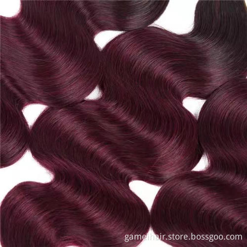 Wholesale Cuticle Aligned Hair Body Wave #99J Wine Colored Weave Hair Bundles